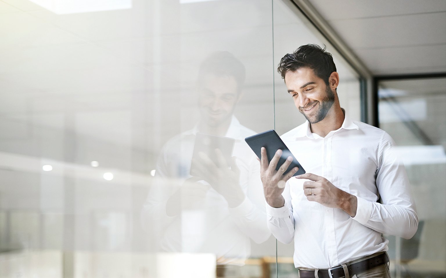 man working with a tablet