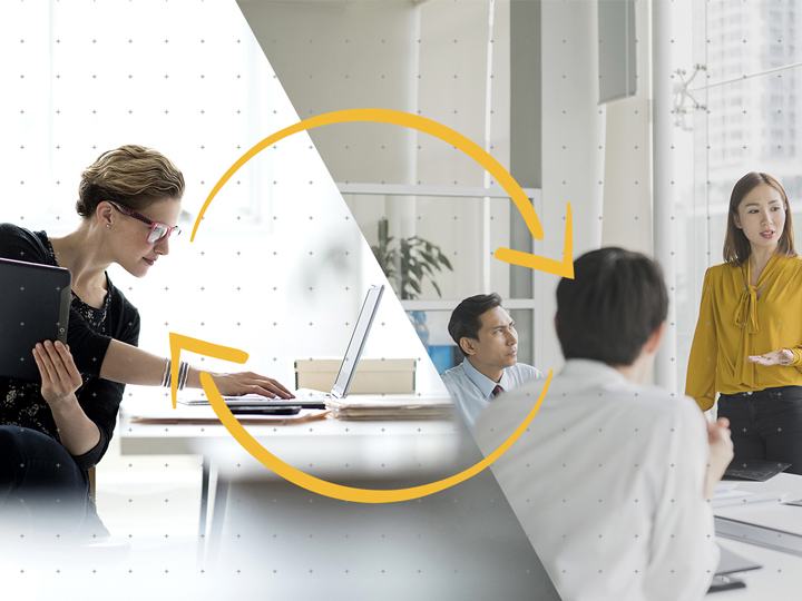 Przewodnik po Cyfrowym Biurze people working in a hybrid workspace