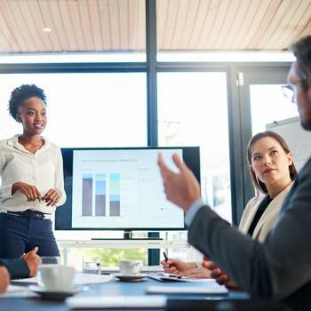 group of colleagues discussing 